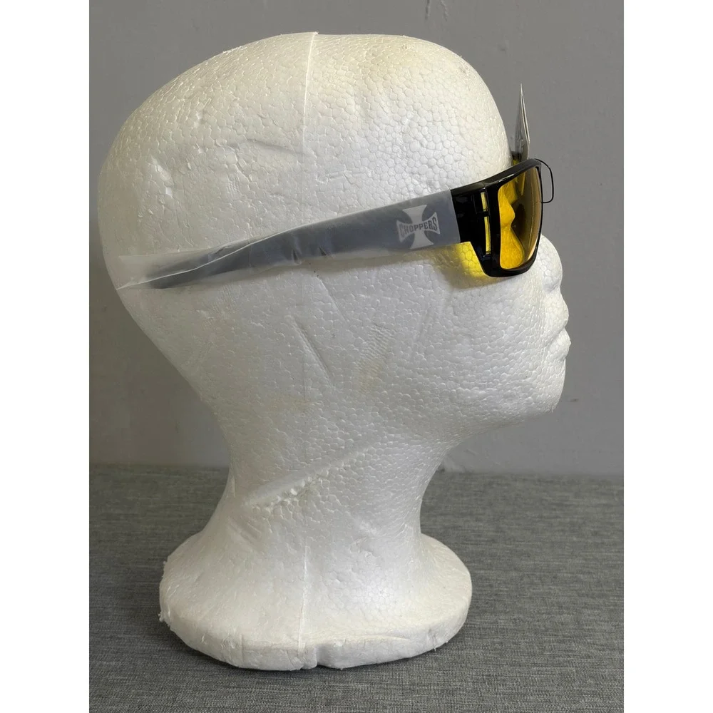 Choppers Sunglasses Mens OS Gloss Black Yellow Lens Biker Wrap UV400 8CP6778
